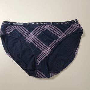 Victoria's Secret High Leg Brief‎ XL Navy Plaid Cotton Modal Panty NWOT Soft